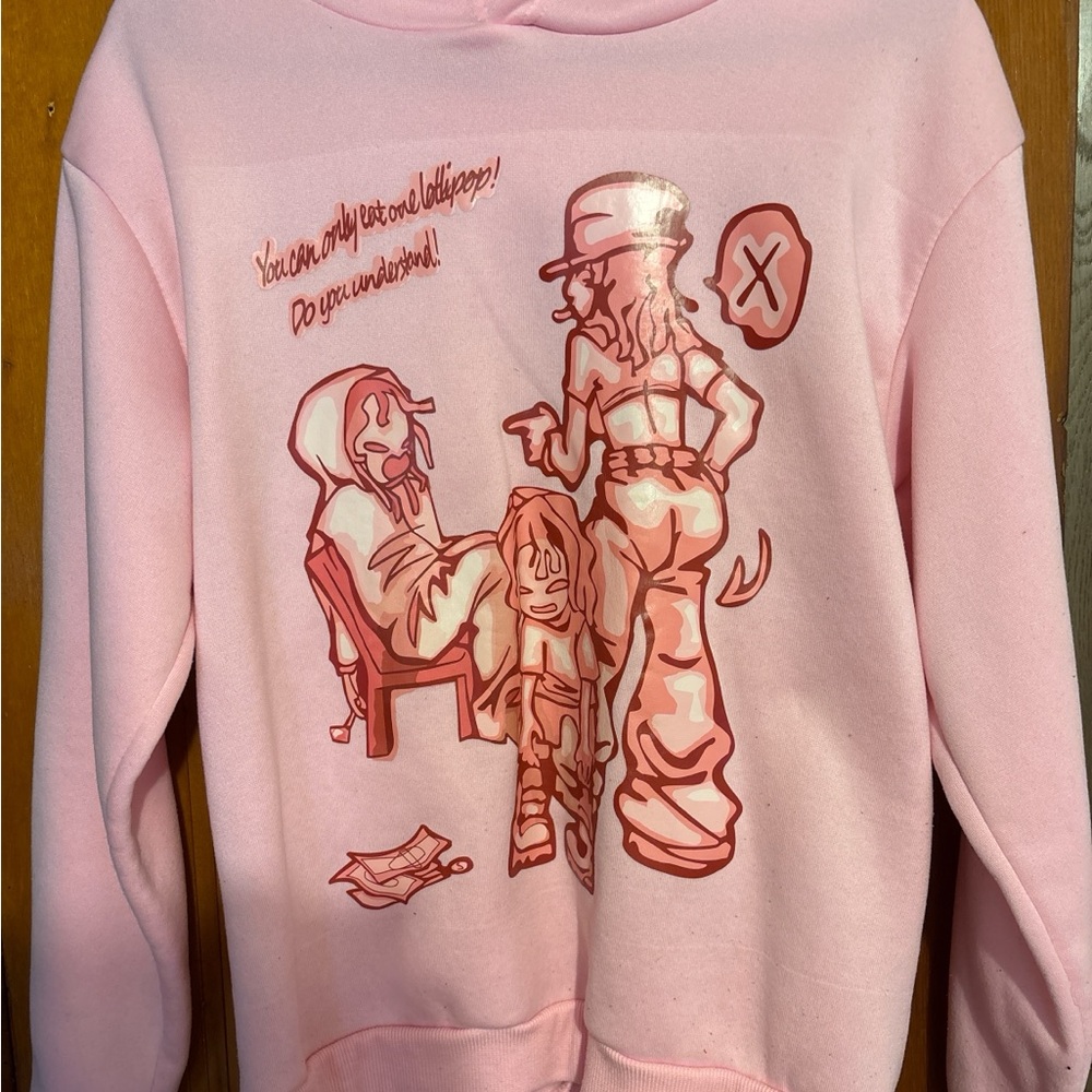 Pink Graphic Hoodie with Cartoon Print